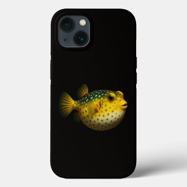Étui noir 4 Luxe pour iPhone 13, Poisson-globe jau (Verso)