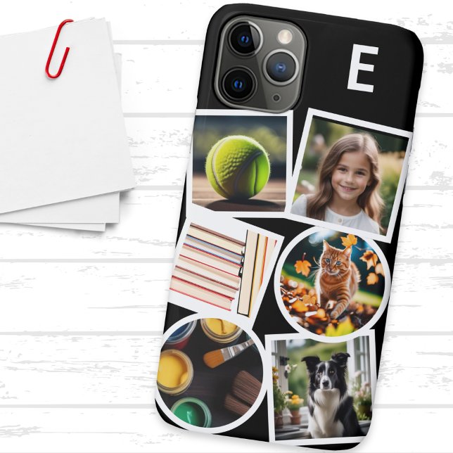 Étui personnalisé avec collage de 6 photos (A phone case to personalize with a monogram and 6 favorite photos. An ideal custom gift)