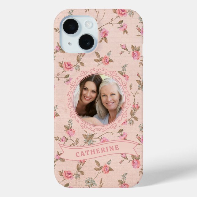 Étui personnalisé iPhone 15 Rose Rose Rustique (Verso)