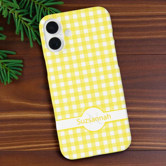 Étui personnalisé Monogramme à carreaux Gingham ja (phone case template for monogram and / or name)