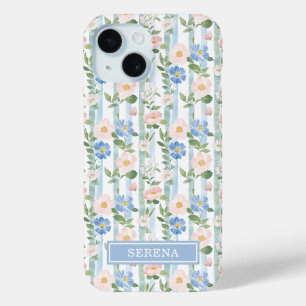 Étui personnalisé rayé aquarelle floral rose-