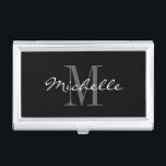 Étui Pour Cartes De Visite carte de visite de monogramme noir brillant<br><div class="desc">Monogramme glamour noir et blanc carte de visite d'entreprise coque. modèle de typographie de script élégant avec la lettre initiale de nom. Ajoutez votre propre nom personnalisé ou votre nom d'entreprise. Porte-carte biz personnalisé pour les entrepreneurs. Design classique chic paraphé pour les professionnels hommes et femmes.</div>