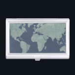 Étui Pour Cartes De Visite Carte du monde du lin bleu<br><div class="desc">Artiste : Studio W</div>
