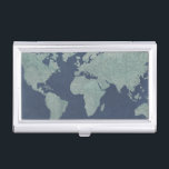 Étui Pour Cartes De Visite Carte du monde du lin bleu<br><div class="desc">Artiste : Studio W</div>