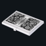 Étui Pour Cartes De Visite Elégant noir & métal argenté Vintage Damas<br><div class="desc">Elégant noir et brillant argent métallique vintage orné damas florales motif modèle de carte de visite entièrement personnalisable. Disponible sur d'autres produits.</div>