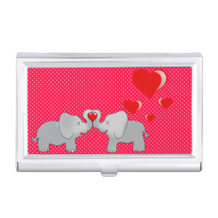 Étui Pour Cartes De Visite Eléphants romantiques et Coeurs rouges sur Pois