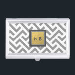 Étui Pour Cartes De Visite Gray & White Gold Foil Titulaire de carte d'affair<br><div class="desc">Porte-carte d'affaires moderne Gris & Blanc Gold Foil. Customisez avec n'importe quel texte ou laissez-le vide.</div>
