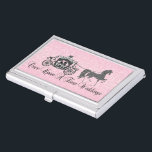 Étui Pour Cartes De Visite Il Était Une Fois Un Mariage Horse & Transport<br><div class="desc">Élégant damas floral noir et blanc rose avec cheval et calèche mariage,  porte-carte de visite modèle</div>