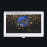 Étui Pour Cartes De Visite Lèvres de parties scintillantes et confettis bleus<br><div class="desc">Les porte-cartes de carte de visite professionnels dans les lèvres des parties scintillantes et les confettis bleus lumineux d'or conçoivent la copie avec le texte de do-it-yourself. 100% personnalisable. Préparez pour compléter les boîtes ou pour cliquer sur dessus la PERSONNALISER IL bouton pour changer, déplacer, supprimer ou ajouter le texte...</div>