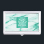Étui Pour Cartes De Visite Marbre Albâtre Turquoise Professionnel<br><div class="desc">Élégance classique dans ce motif en marbre d'albâtre bleu turquoise et blanc avec cadre carré réfléchissant assorti. Montré ici comme un thème de salon de coiffure,  ce design fonctionne bien pour de nombreuses professions et types d'affaires,  à la fois masculin et féminin.</div>
