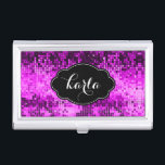 Étui Pour Cartes De Visite Parties scintillant Disco Rose Chaud Accent Noir<br><div class="desc">Élégante impression de texture de parties scintillant de disco rose chaud avec monogramme et accents noirs.</div>