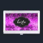 Étui Pour Cartes De Visite Parties scintillant Disco Rose Chaud Accent Noir<br><div class="desc">Élégante impression de texture de parties scintillant de disco rose chaud avec monogramme et accents noirs.</div>