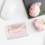 Étui Pour Cartes De Visite Peony rose blanc antique<br><div class="desc">Élégante et féminine,  coque de carte de visite dans le rose pastel chic,  présente un auvent de fleurs de pivoine d'aquarelle et de sauge qui fleurissent du haut. Personnalisez avec votre nom,  monogramme ou nom d'entreprise en lettres modernes non noires.</div>