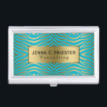 Étui Pour Cartes De Visite Turquoise moderne & Gold Zebra Stripes Motif<br><div class="desc">Elégant moderne turquoise et or abstrait zèbre rayures poster de animal motif. Modèle de carte de visite entièrement personnalisable. Si vous avez besoin d'aide pour customiser,  changer de couleur ou autre chose à l'un de mes designs,  contactez ArtOnWear designer.Formatage de texte gratuit avec aide en direct disponible sur demande.</div>