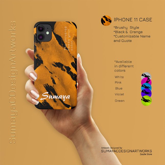 Étui pour iPhone 11 Orange Noir Brosse | Personnal (Brushy Black Orange iPhone 11 Case | Customizable)