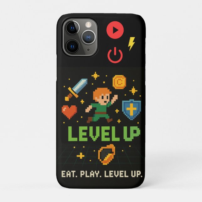 Étui pour iPhone 11 Pro Level Up Gamer – Pixels Ré (Dos)