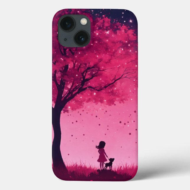 Étui pour iphone 13 arbre rose et étoiles (Verso)