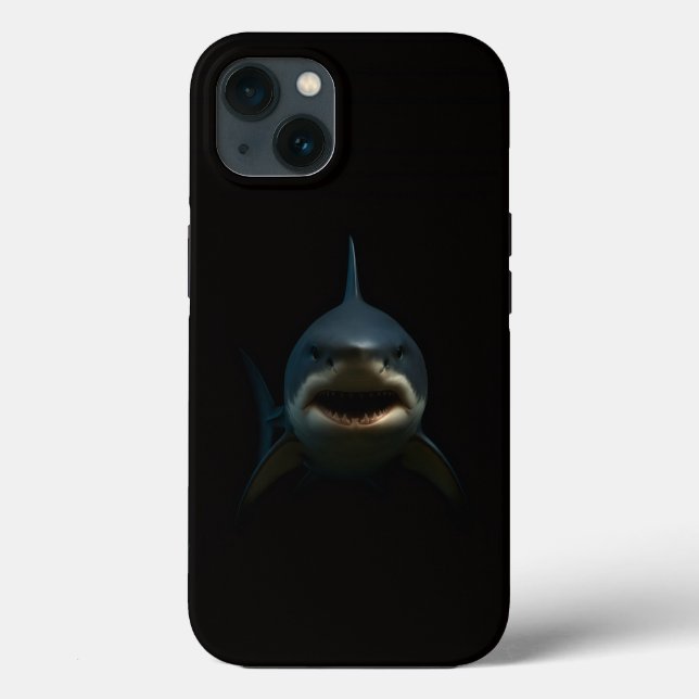 Étui pour iPhone 13 Black 4 Luxe, Grand requin bla (Verso)