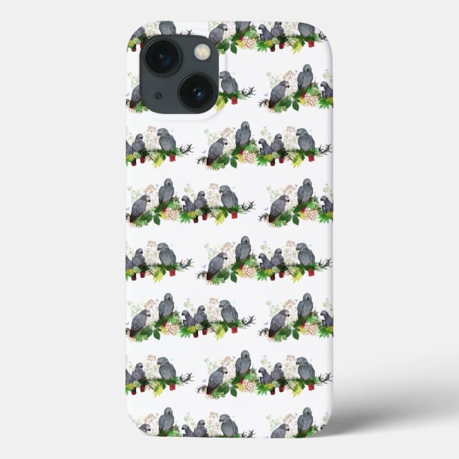 Étui pour iPhone 13 pour la fête du perroquet gris (Verso)