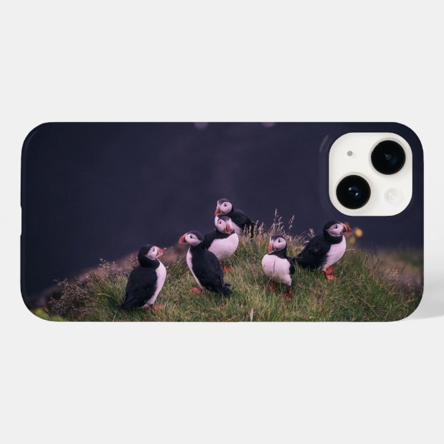Étui pour iPhone 14 à motif Macareux atlantiques (Verso (horizontal))