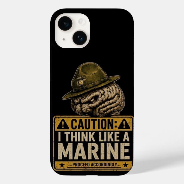 Étui pour iPhone 14 Caution Marine Mindset Brain (Verso)