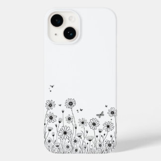 Étui pour iPhone 14 Fleur Sauvage Noir et Blanc