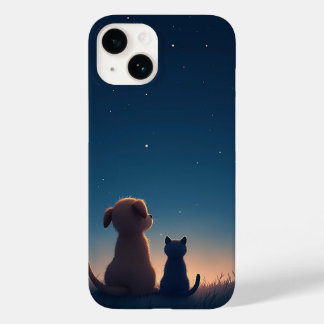 Étui pour iPhone 14 Puppy et Kitten sous les étoil