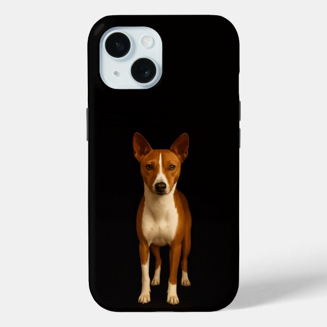 Étui pour iPhone 15 Black 4 Luxe, Chien Basenji Él (Verso)