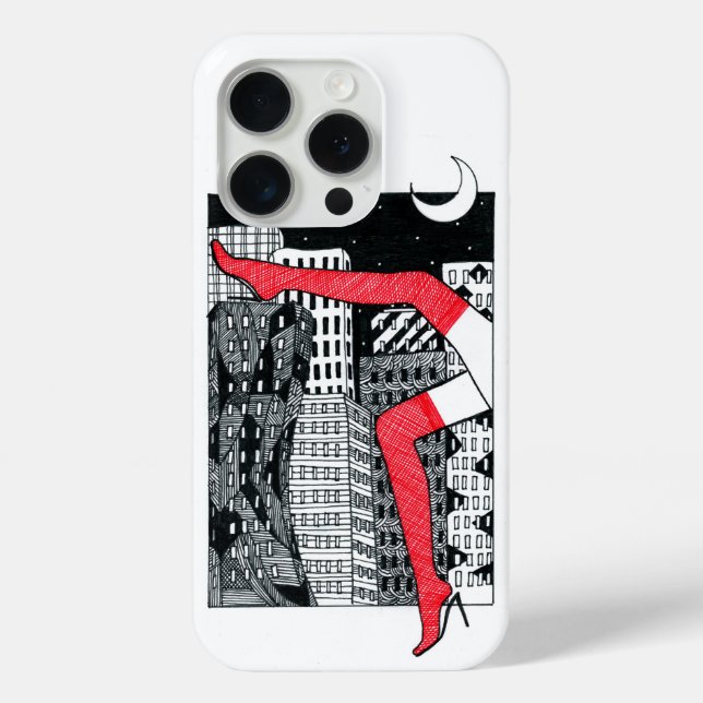 Étui pour iPhone 15 Pro Femme jambes cité nocturne (Verso)