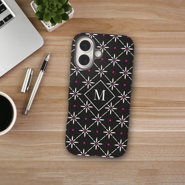 Étui pour iPhone 16 à monogramme en treillis flora (Créateur téléchargé)