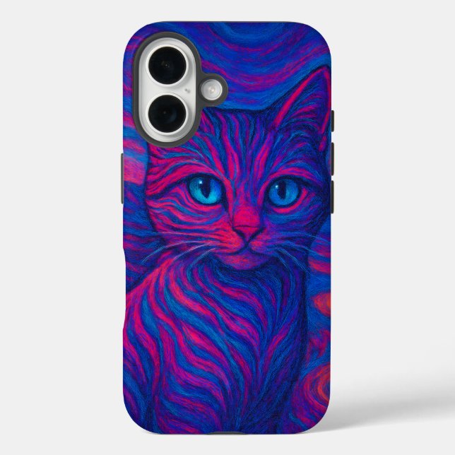 Étui pour iPhone 16 avec illustration néon de chat (Verso)