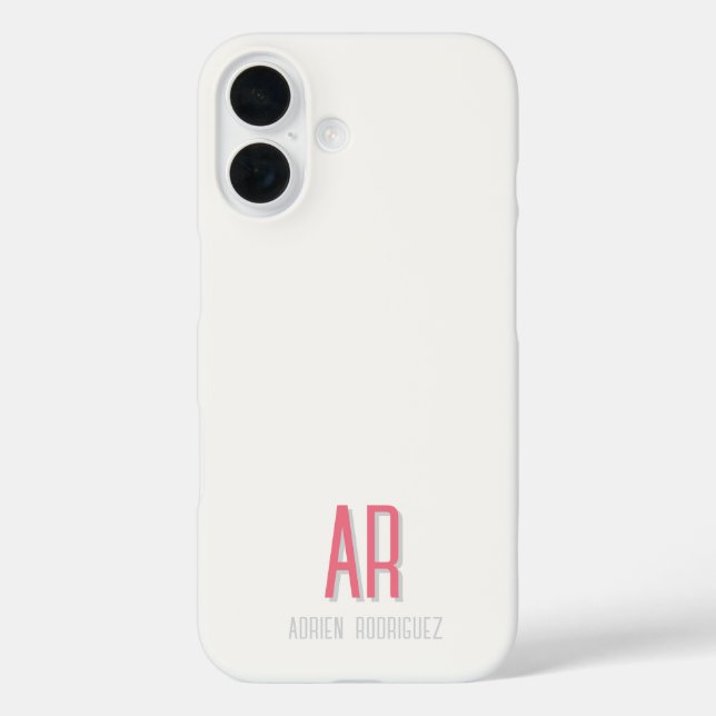 Étui pour iPhone 16 avec monogramme minimal rose (Verso)