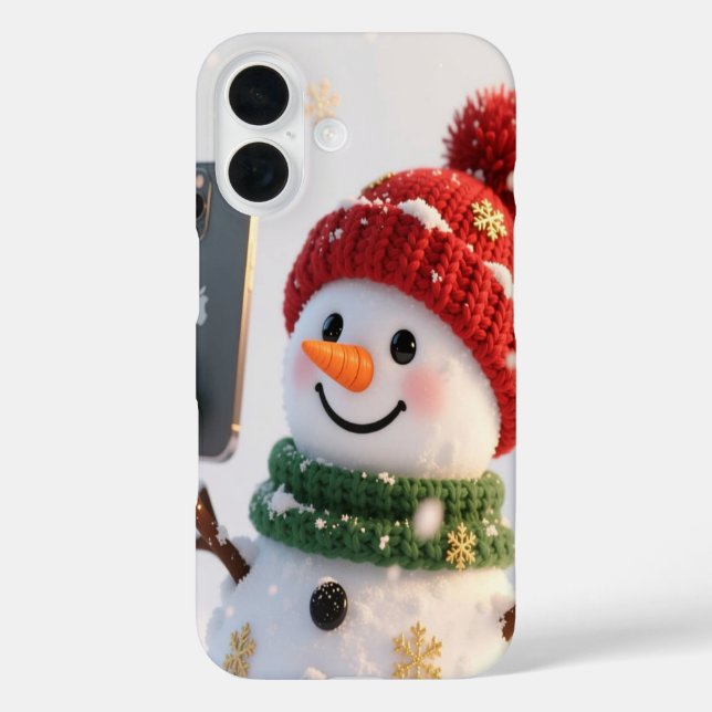 Étui pour iPhone 16 Bonhomme de Neige Selfie (Verso)