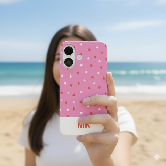 Étui pour iPhone 16 Monogramme Chic Rose (iPhone 16 case shown in bare or though. Choose type of case and iphone model. Add your initials.)