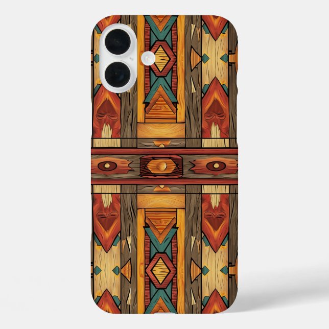 Étui pour iPhone 16 Plus à faux grain de bois aztè (Verso)