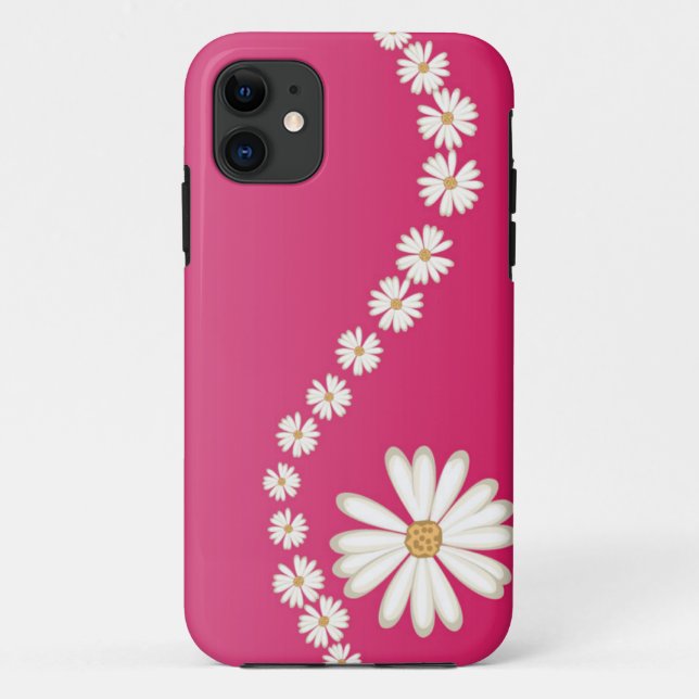 Étui pour iPhone 5 Rose avec Marguerites Blanches  (Dos)