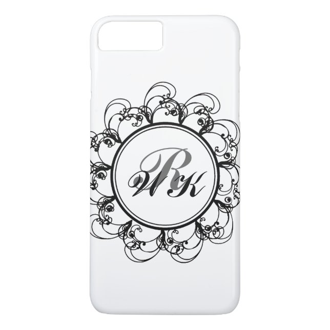 Étui pour iPhone 7 à monogramme floral blanc (Dos)