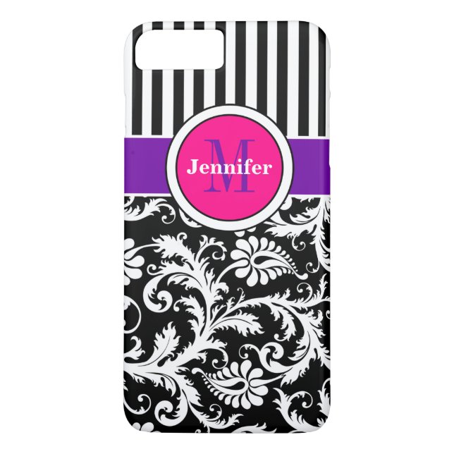 Étui pour iPhone 7 | Damas | Rayures | Rose 3 (Dos)