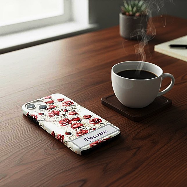 Étui pour iPhone à motif aquarelle de rose rouge v (Créateur téléchargé)