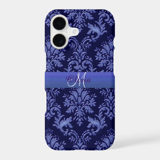 Étui pour iPhone en damas bleu vintage Monogram