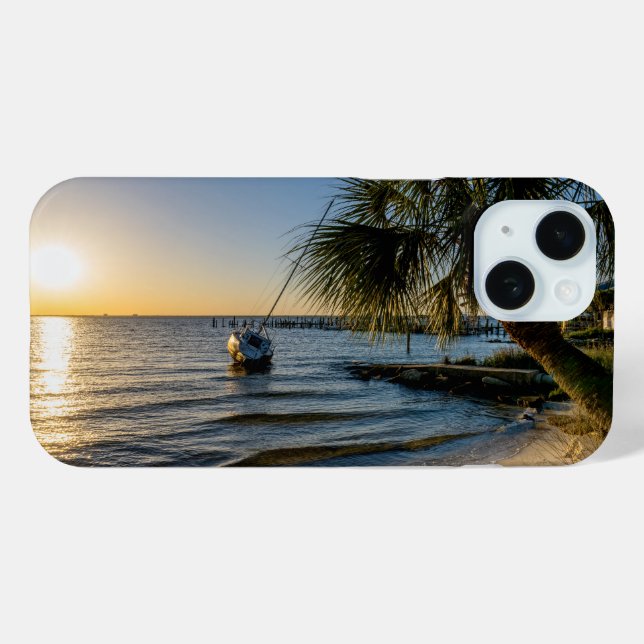 Étui pour iPhone Floride Palmier penché Coucher de (Verso (horizontal))