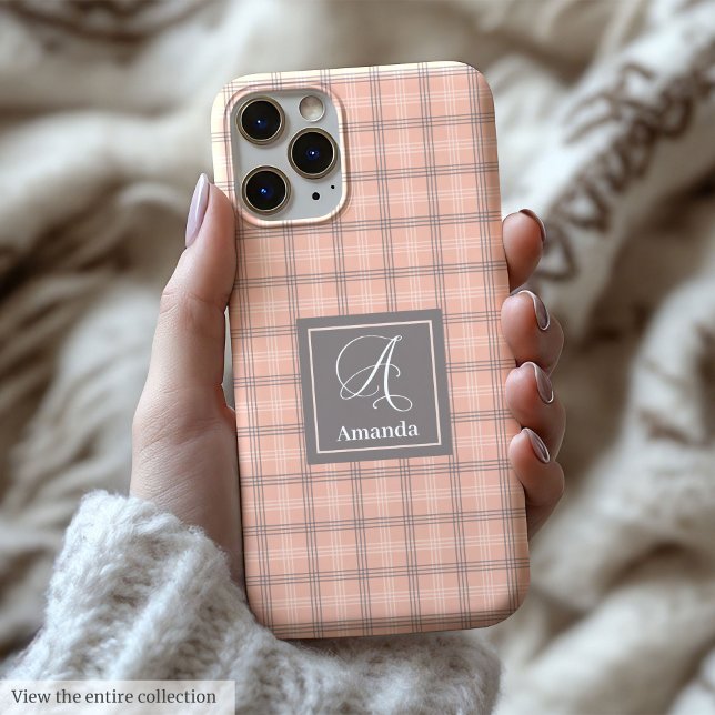 Étui pour iPhone gris corail tendance Cadeau monog (Trendy Coral Grey iPhone Case Clear Monogram Gift)