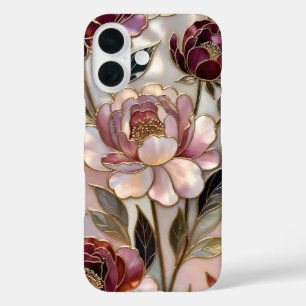 Étui pour iPhone Pivoine Verre Peint Rose Bourgogn