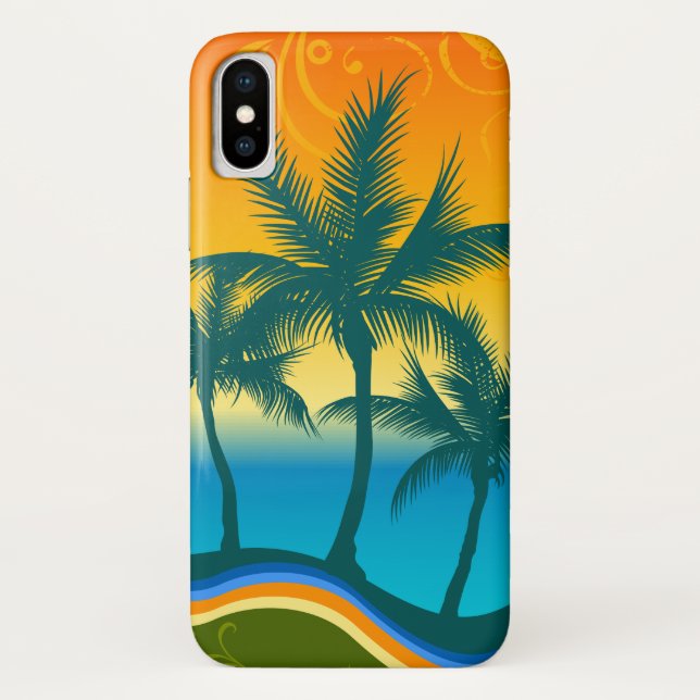 Étui pour iPhone X Coucher de soleil sur une plage (Dos)