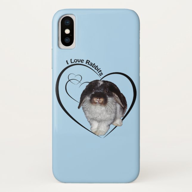 Étui pour iPhone X I Love Rabbits (Bleu clair) (Dos)