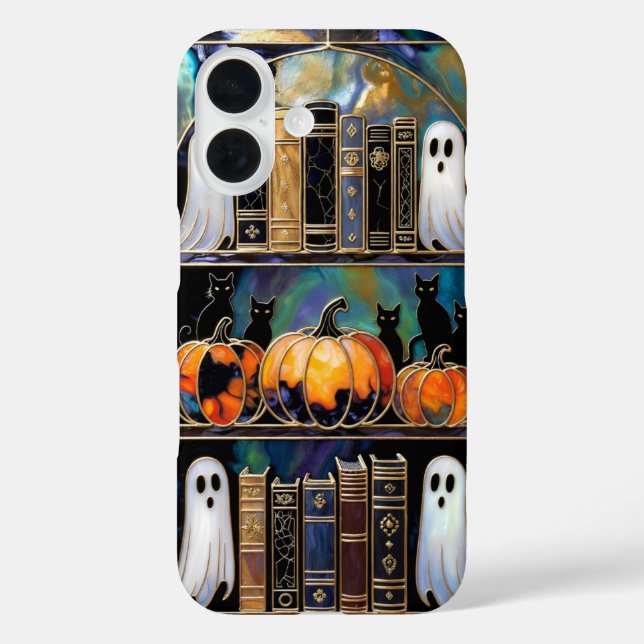 Étui pour téléphone Chat Fantôme Halloween Bibliot (Verso)
