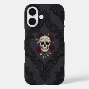 Étui pour téléphone Crâne & Roses damassé victorie