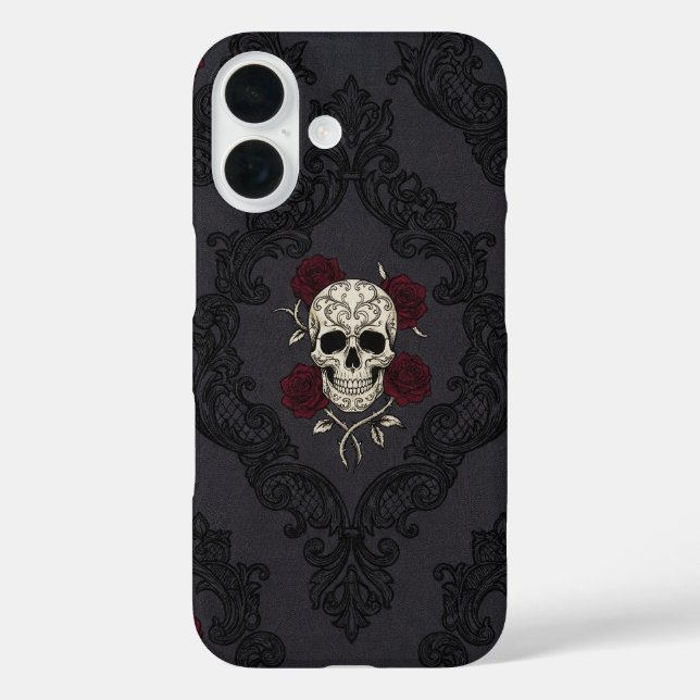 Étui pour téléphone Crâne & Roses damassé victorie (Verso)