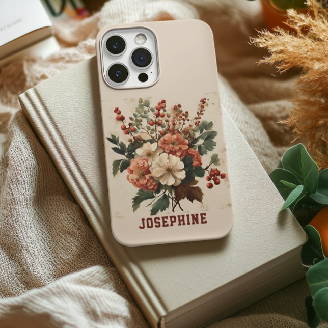 Étui rigide personnalisé avec fleurs rétro pour iP (birthday gift for women, christmas gift for her, graduation gift for women, gift for mom, grandma)
