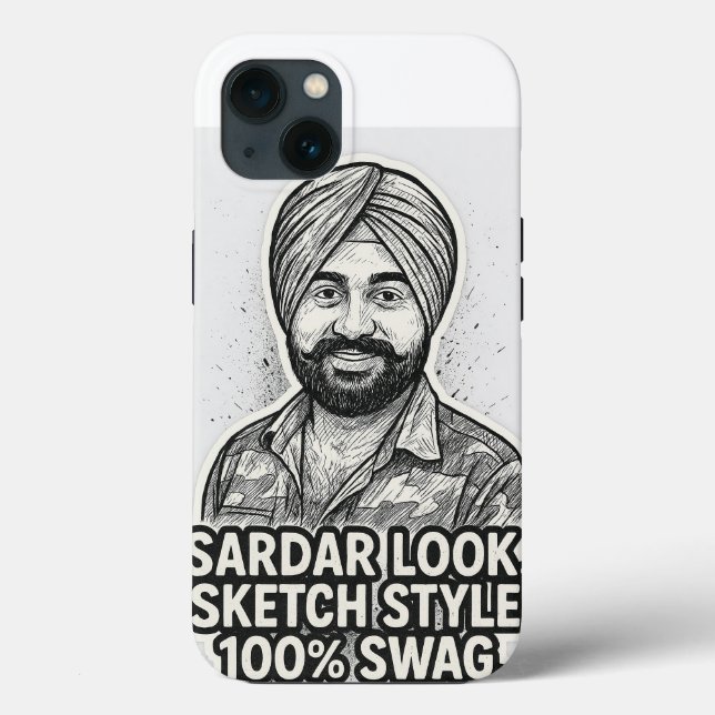Étui Sardar Sketch Swag pour iPhone 13 – Noir & Bl (Verso)